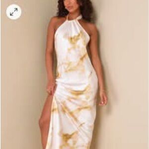 Elegant Halter Maxi Dress - White and Gold